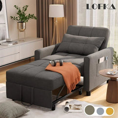 Lofka Chair Bed, Convertible Sofa Bed Couch Recliner Single Bed for Living Room/Office/Bedroom, Light Gray - Gray