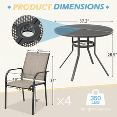 AECOJOY 5 Piece Patio Table and Chair Set for 4, Outdoor Dining Set with 1.73" Umbrella Hole