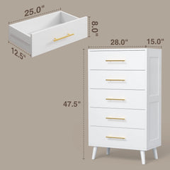 Bedroom Furniture Set - Includes Queen Bed Frame, Nightstands Set of 2, 5 - Drawer Dresser & Vanity Desk - Modern Storage Solution for Stylish Home Decor, Beige/White