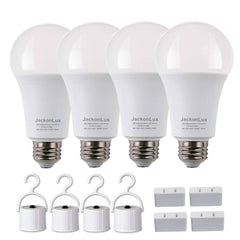 JackonLux Rechargeable Emergency Light Bulb UL Listed Battery Operated Light Bulb Power Outage Camping Reading Lighting Hurricane 9W 850 Lumens