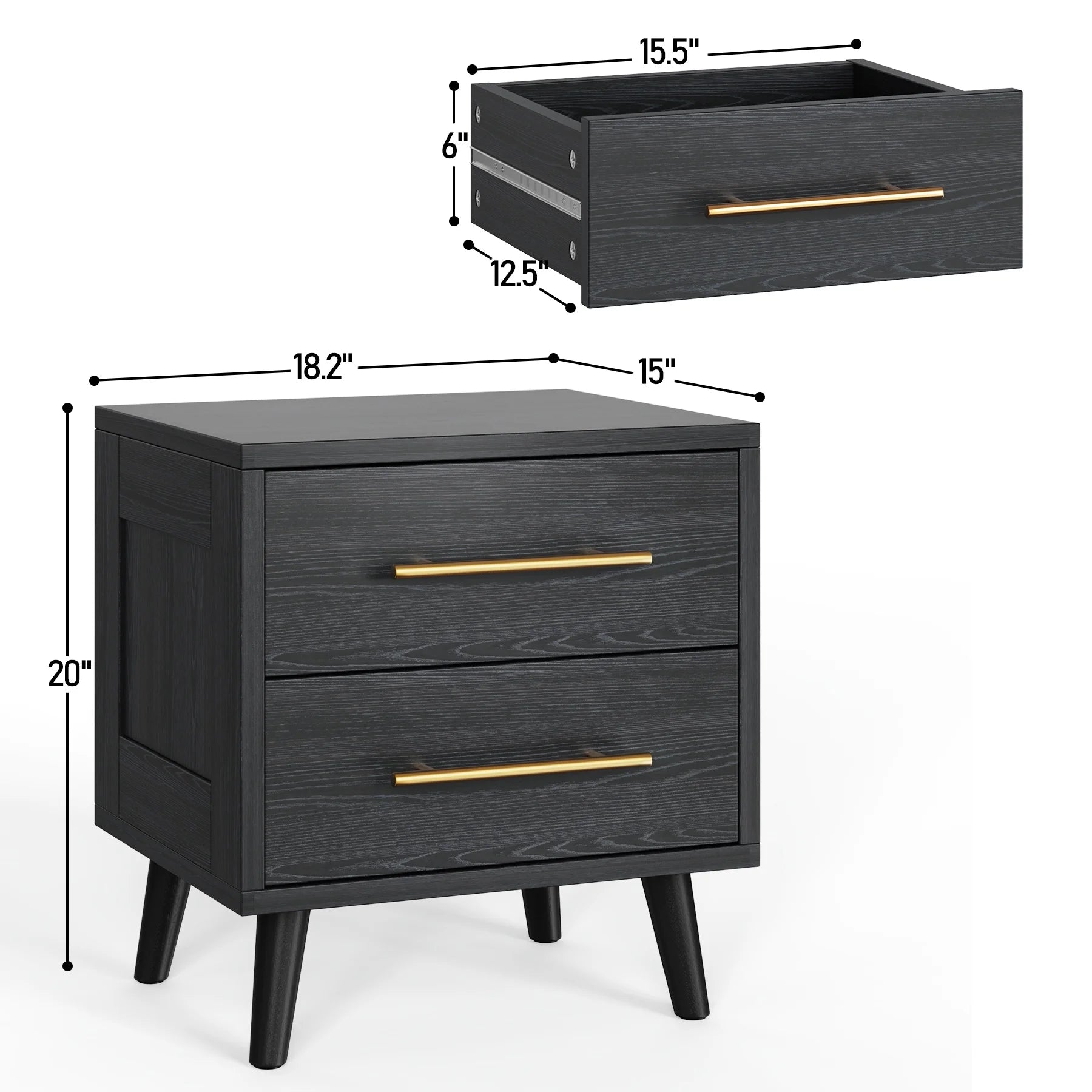 Noelse 3 Piece Bedroom Furniture Set, 6 Drawer Dresser with 2 Nightstands, Modern Wood Storage Organizer with Metal Handles for Bedroom, Living Room, Black