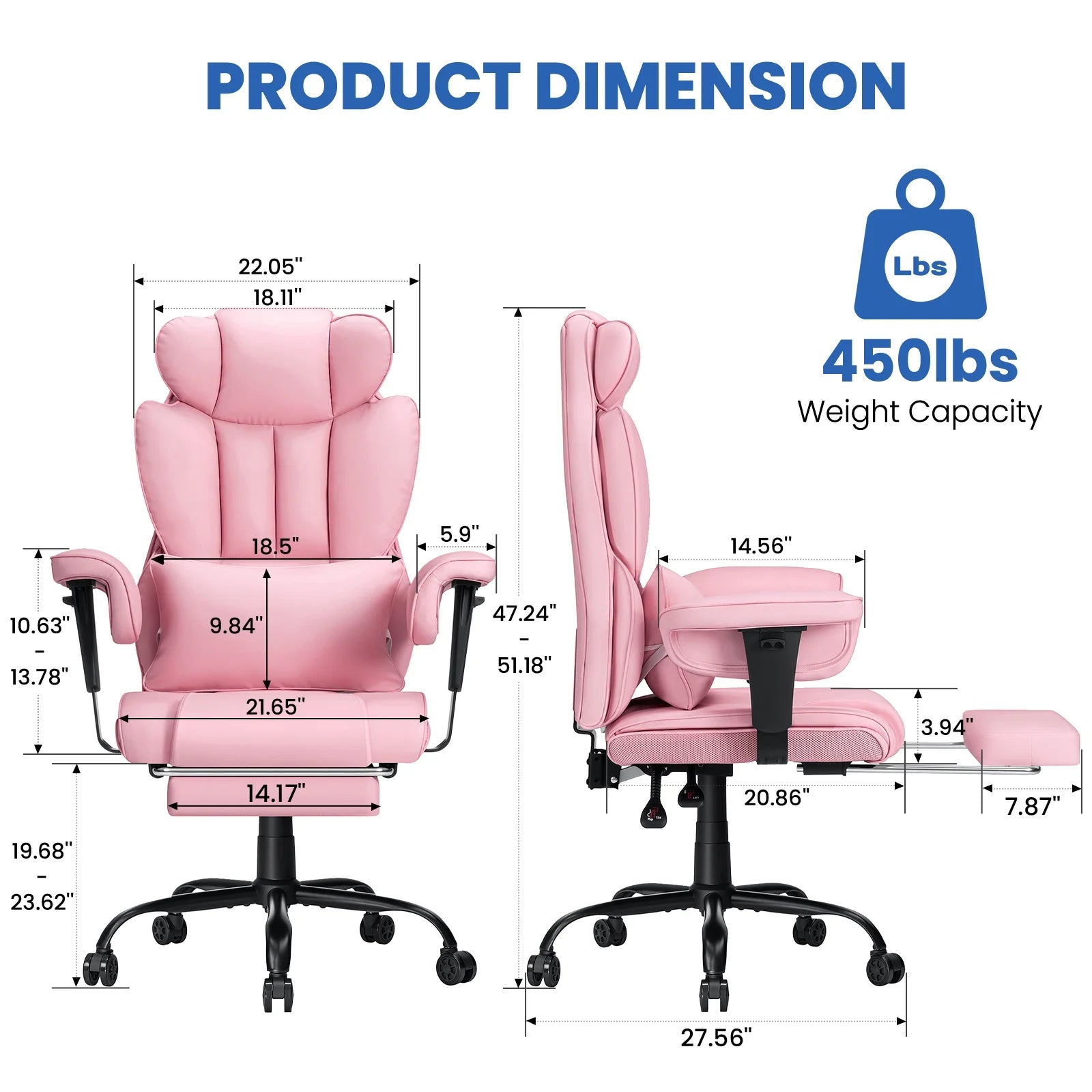 Hoffree Big and Tall Fabric Office Chair 450 lb, Executive Desk Chair with Massage Ergonomic Computer Chair with Footrest Reclining Desk Office Chair with Lumbar Support for Home Office