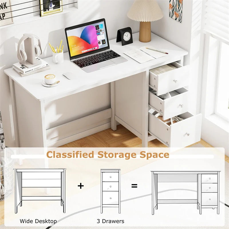 Computer Desk with 3 Storage Drawers, 48" Modern Home Office Desk with Spacious Desktop, Compact Study Writing Desk Workstation for Bedroom