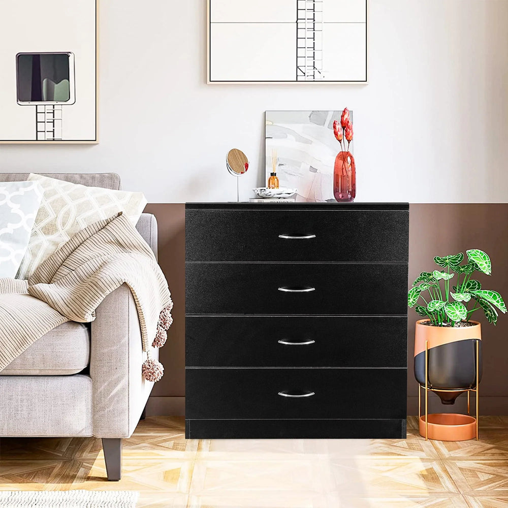 Segmart Black Chest of 4 Drawers, Wood Bedroom Furniture Chest Cabinet with Metal Handles for Kids Room