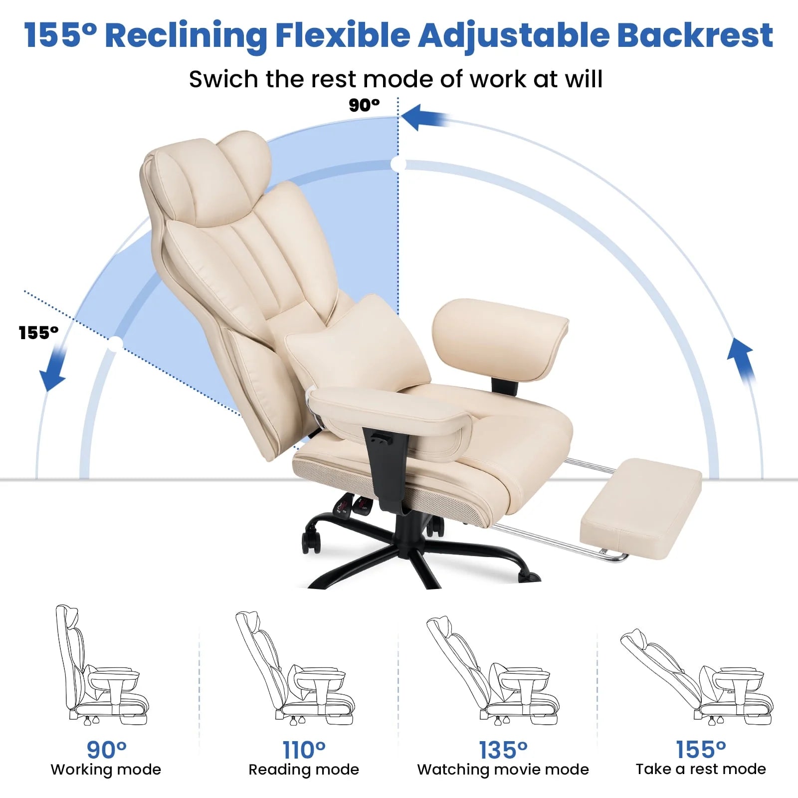 Hoffree Big and Tall Fabric Office Chair 450 lb, Executive Desk Chair with Massage Ergonomic Computer Chair with Footrest Reclining Desk Office Chair with Lumbar Support for Home Office