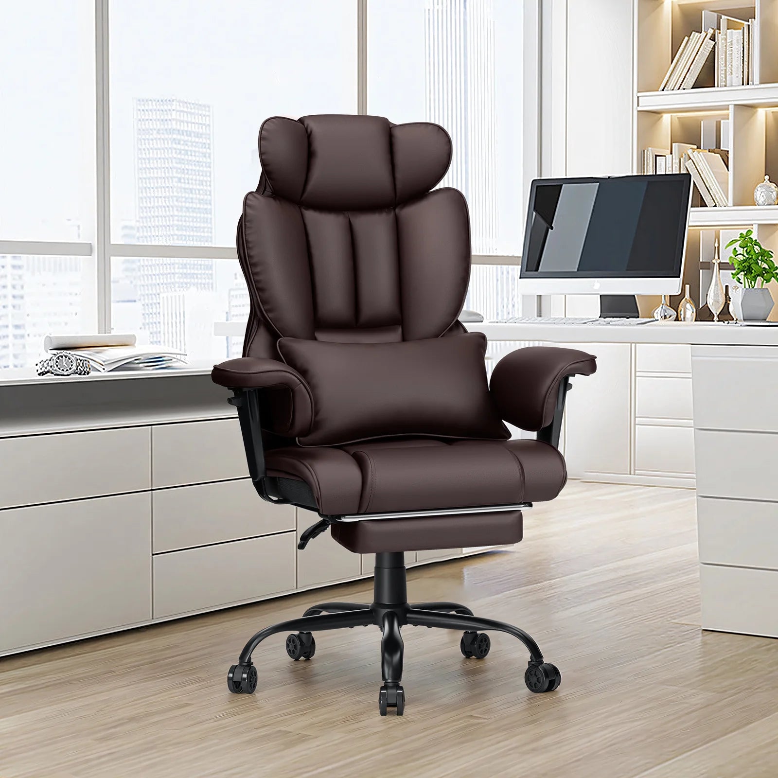 Hoffree Big and Tall Fabric Office Chair 450 lb, Executive Desk Chair with Massage Ergonomic Computer Chair with Footrest Reclining Desk Office Chair with Lumbar Support for Home Office