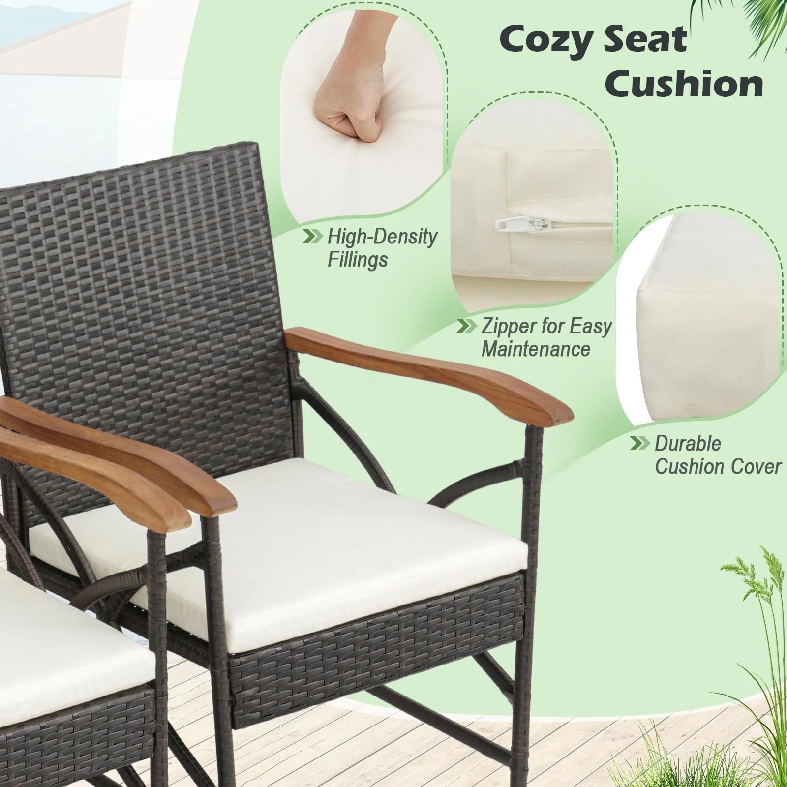 Tangkula Patio Wicker Chair Set of 2, Outdoor PE Rattan Chairs