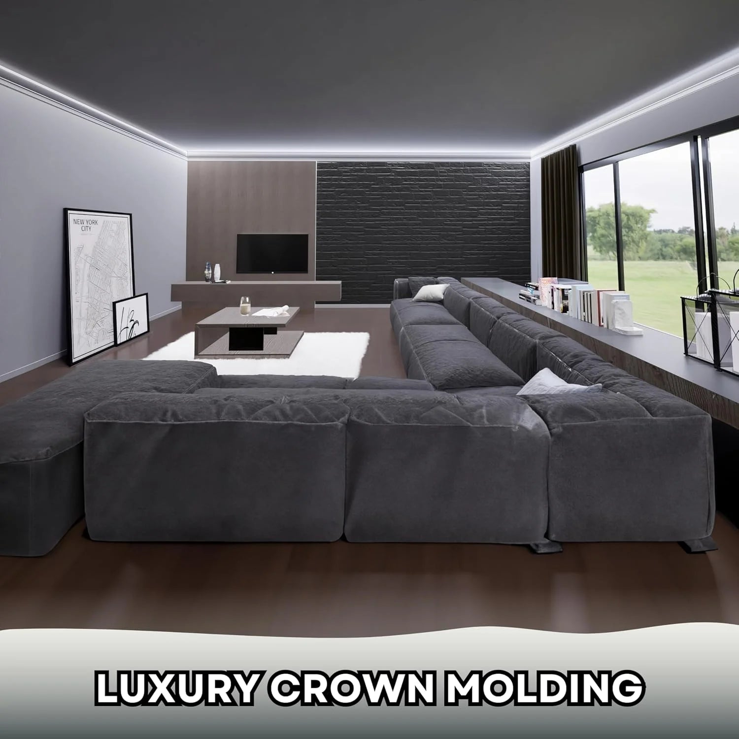 7 - Piece 94.5 (55.12 Ft) Crown Molding with Duct Kit for Seamless Ambient Home Accent Lighting | Waterproof Channel for Easy LED Strip Installation (CROWN MOLDING WITH LED DUCT)