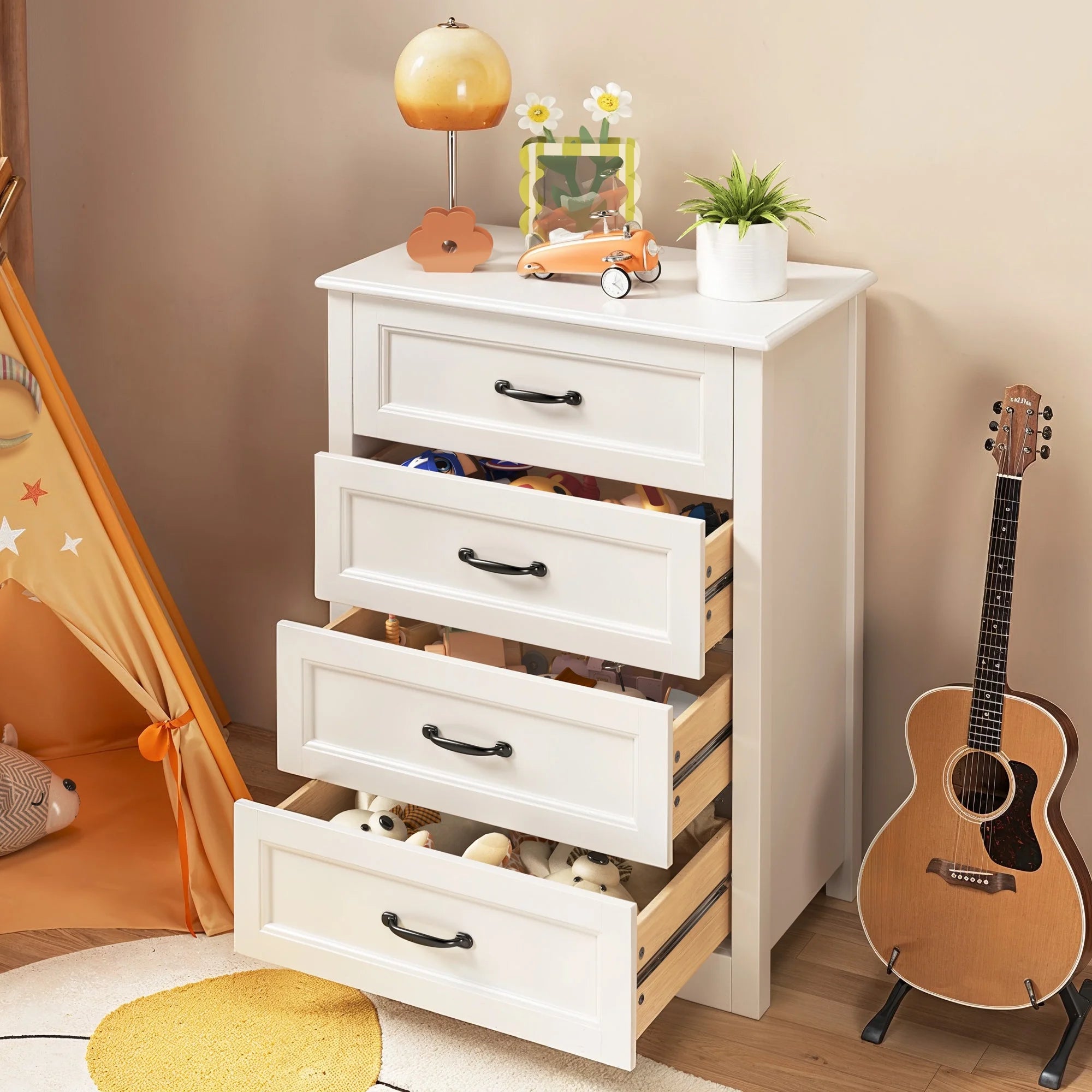 Bedroom Furniture Set - Includes Queen Bed Frame, 4 - Drawer Dresser Set of 2 & 3 Seat Futon Sofa - Modern Storage Solution for Stylish Home Decor