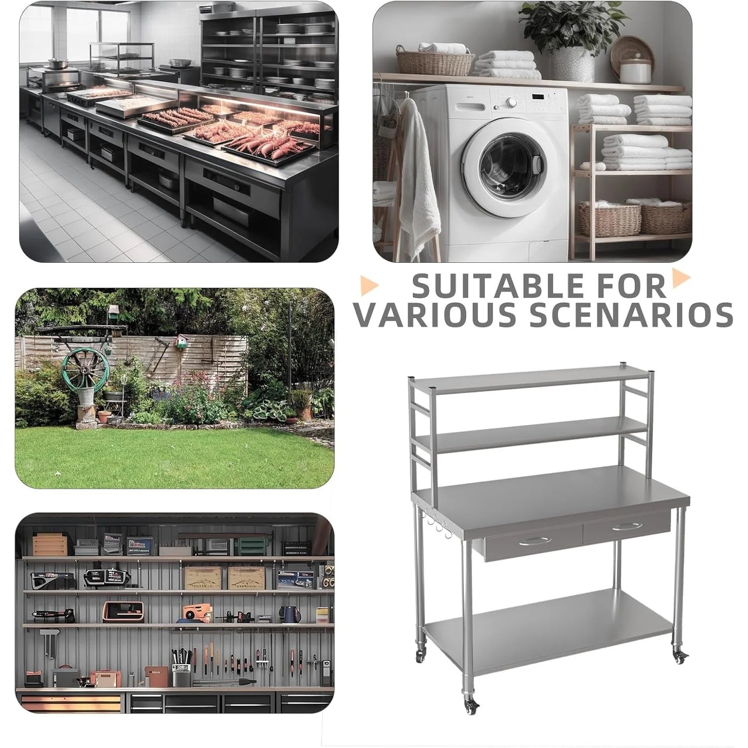 AECOJOY Stainless Steel Table with Shelves and Drawer 48"x24" Prep Table for Commercial Kitchen