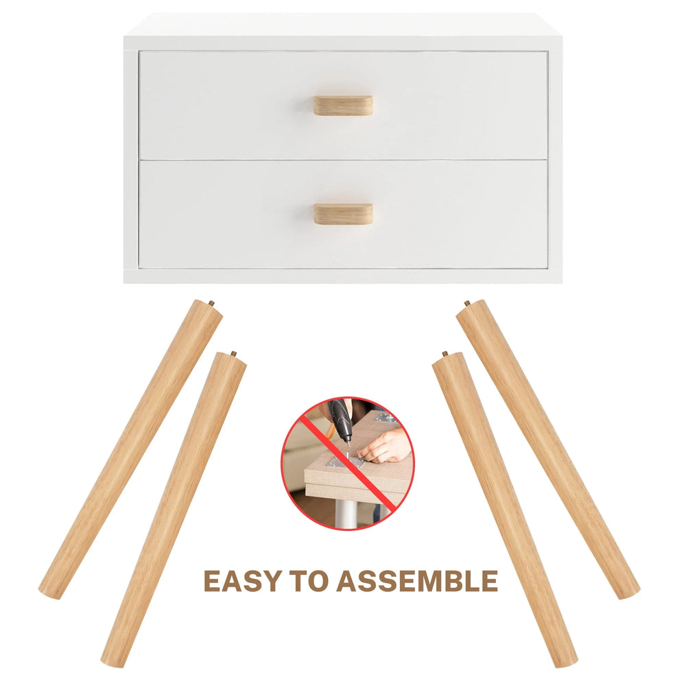 Syngar Nightstand Set of 2, Bedroom Bedside Table with 2 Drawer Storage Shelf, Simple Modern Night Stand End Table with Wood Handle, Easy Assembly, Suitable for Living Room Bedroom Furniture, White