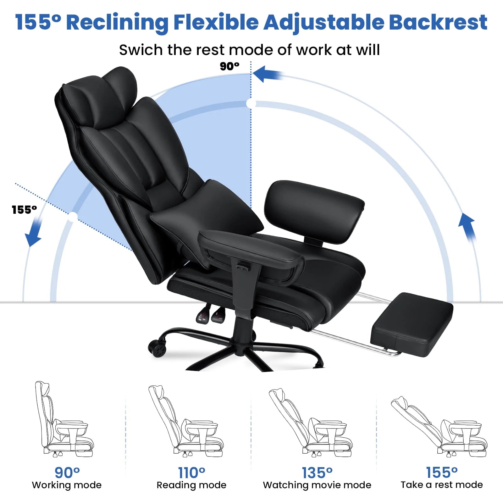 Hoffree Big and Tall Fabric Office Chair 450 lb, Executive Desk Chair with Massage Ergonomic Computer Chair with Footrest Reclining Desk Office Chair with Lumbar Support for Home Office