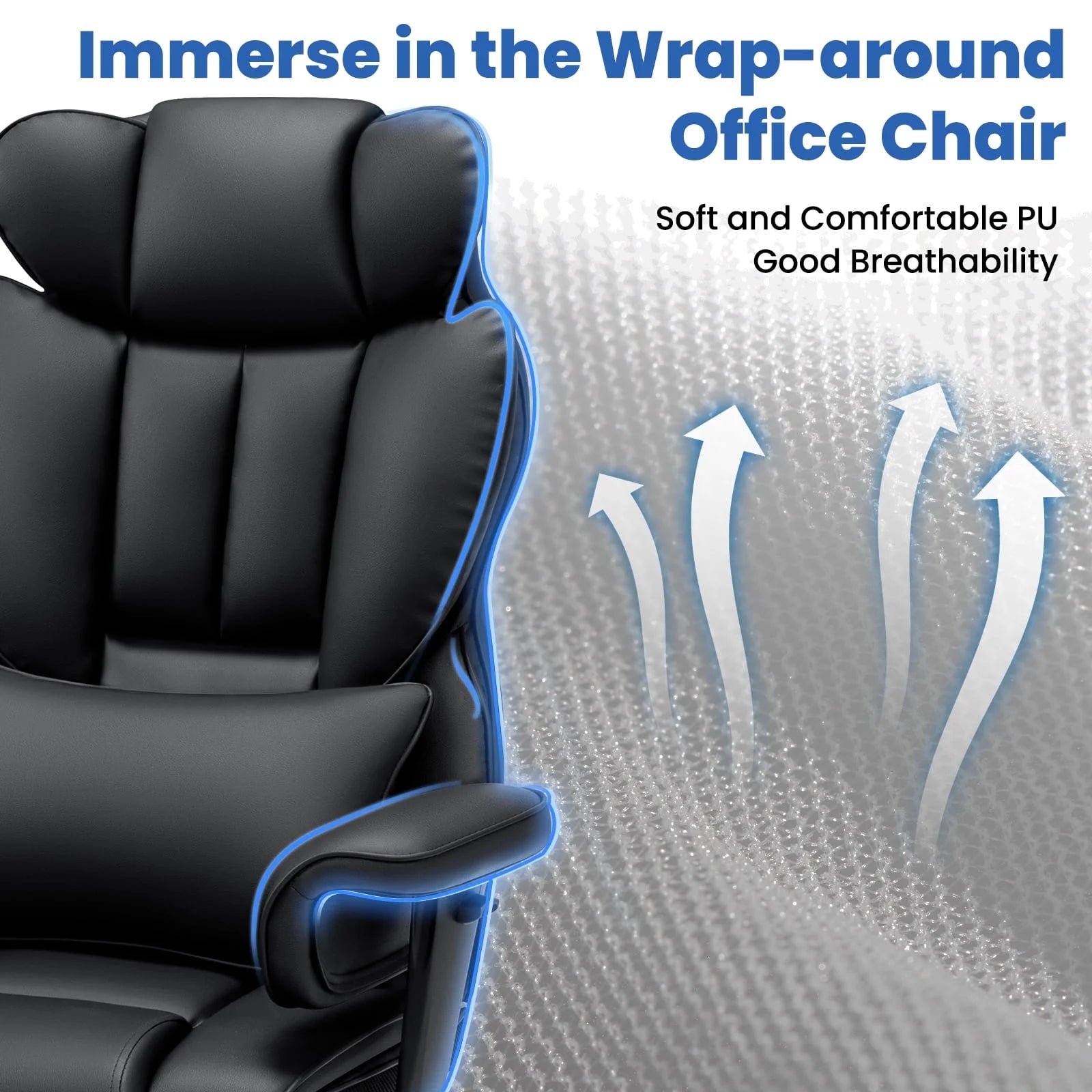 Hoffree Big and Tall Fabric Office Chair 450 lb, Executive Desk Chair with Massage Ergonomic Computer Chair with Footrest Reclining Desk Office Chair with Lumbar Support for Home Office