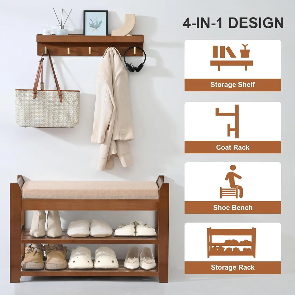 Shoe Rack for Front Door Entrance, 28 Entryway Bench with Coat Rack, Hall Tree Shoe Bench with Storage for Entry, Hallway, Bedroom, Living Room