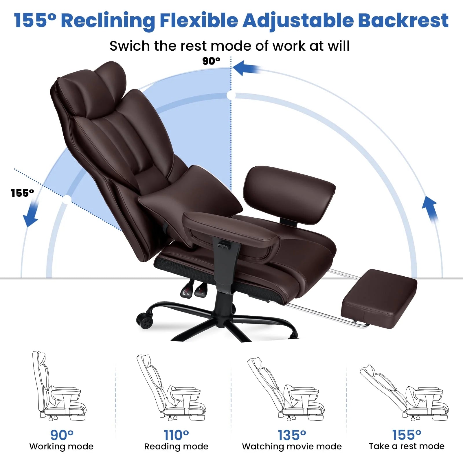 Hoffree Big and Tall Fabric Office Chair 450 lb, Executive Desk Chair with Massage Ergonomic Computer Chair with Footrest Reclining Desk Office Chair with Lumbar Support for Home Office
