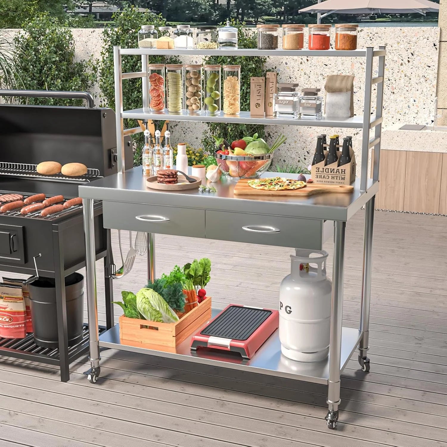 AECOJOY Stainless Steel Table with Shelves and Drawer 48"x24" Prep Table for Commercial Kitchen