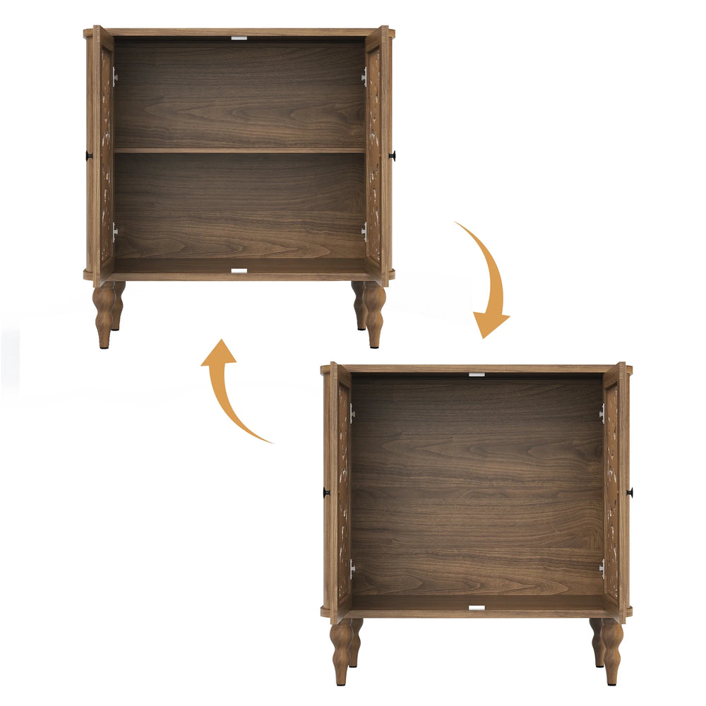 HLR 48" Accent Cabinet with 4 Doors, Vintage Hollow Carving Storage Credenza, Sideboards and Buffets Cabinet for Living Room, Kitchen, Dining Room, Entryway