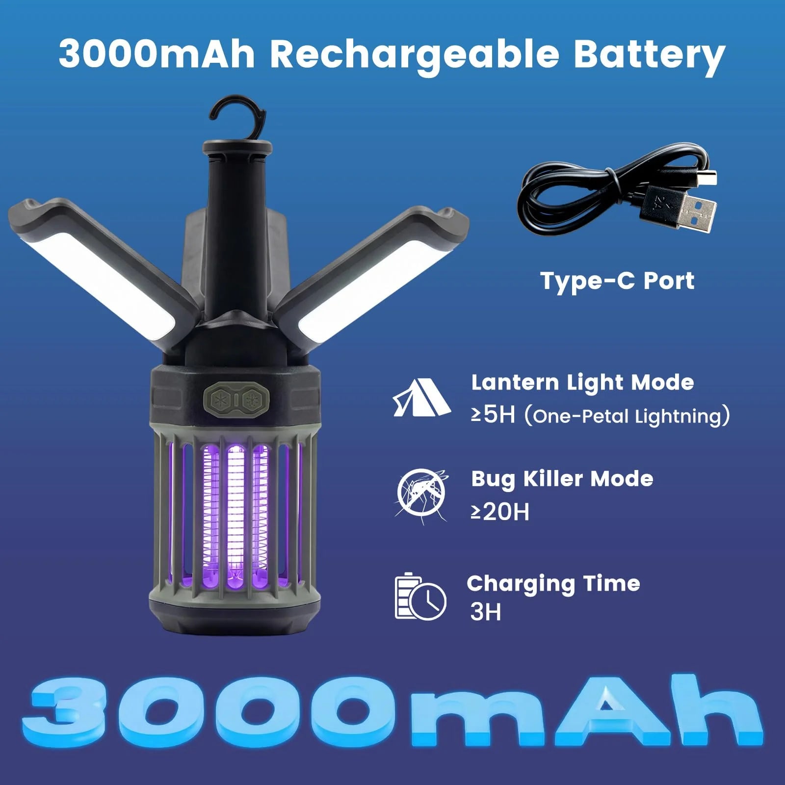 Tangkula 3-Petal Foldable Bug Zapper Adjustable Lighting Modes Type-C Rechargeable