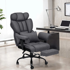 Hoffree Big and Tall Fabric Office Chair 450 lb, Executive Desk Chair with Massage Ergonomic Computer Chair with Footrest Reclining Desk Office Chair with Lumbar Support for Home Office