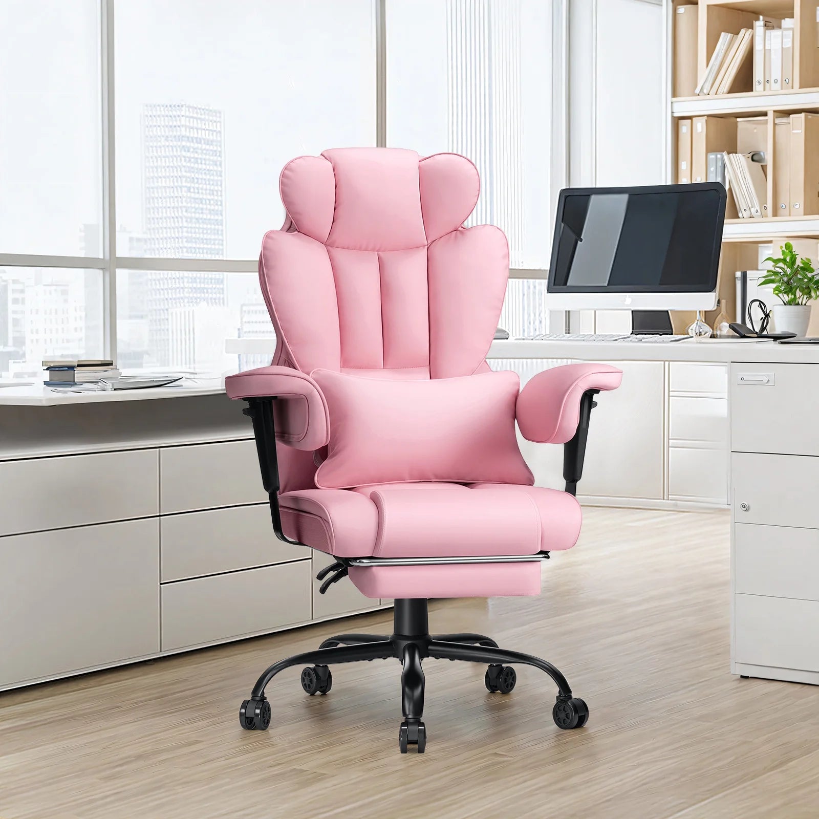 Hoffree Big and Tall Fabric Office Chair 450 lb, Executive Desk Chair with Massage Ergonomic Computer Chair with Footrest Reclining Desk Office Chair with Lumbar Support for Home Office