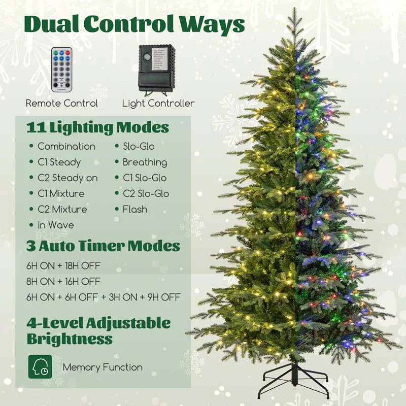 6/7.5/9 FT Pre-lit Artificial Christmas Tree with 260/380/560 Multicolor Lights, 714/1162/1770 Branch Tips, 11 Lighting Modes, Remote & Timer