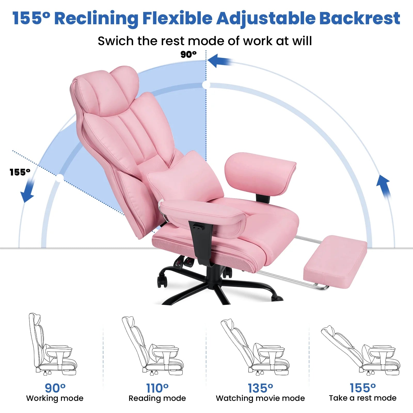 Hoffree Big and Tall Fabric Office Chair 450 lb, Executive Desk Chair with Massage Ergonomic Computer Chair with Footrest Reclining Desk Office Chair with Lumbar Support for Home Office