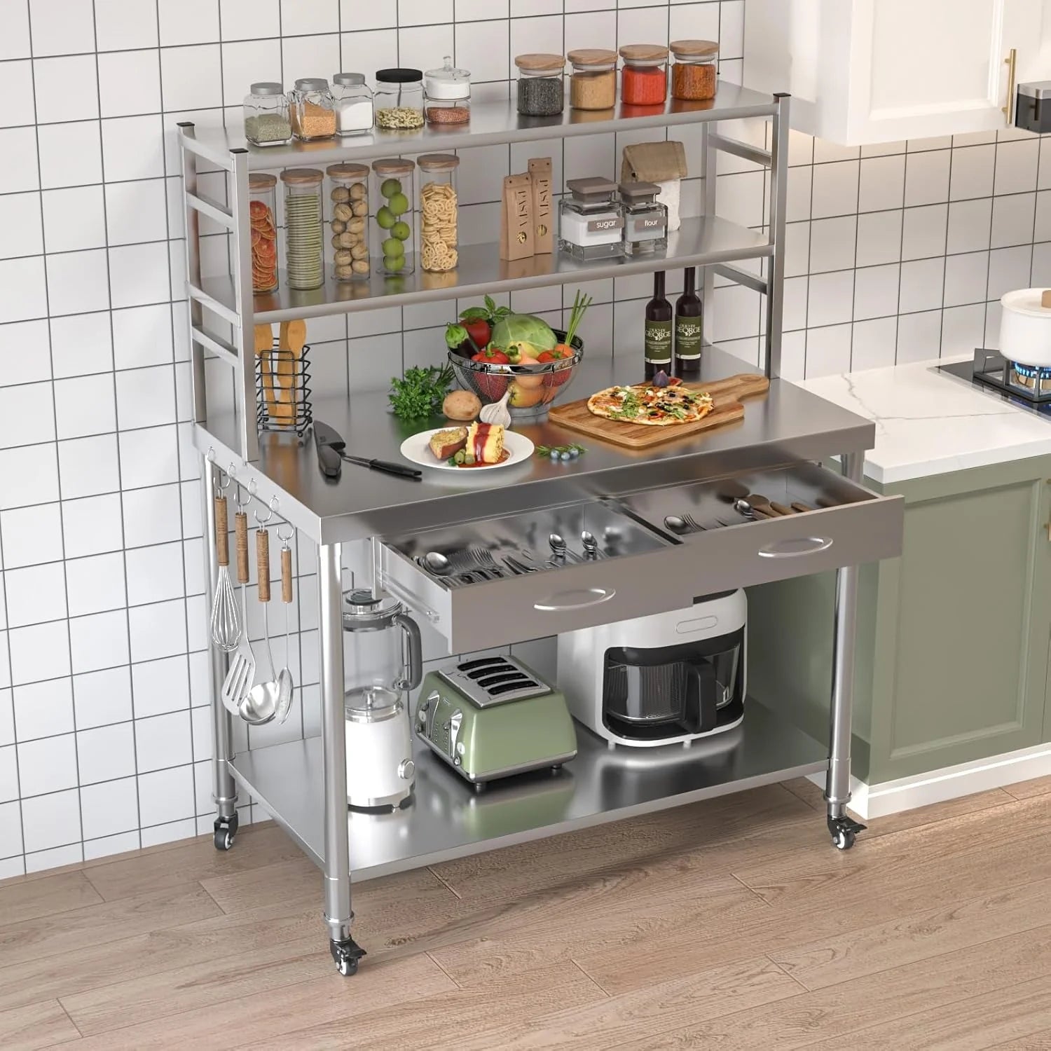 AECOJOY Stainless Steel Table with Shelves and Drawer 48"x24" Prep Table for Commercial Kitchen