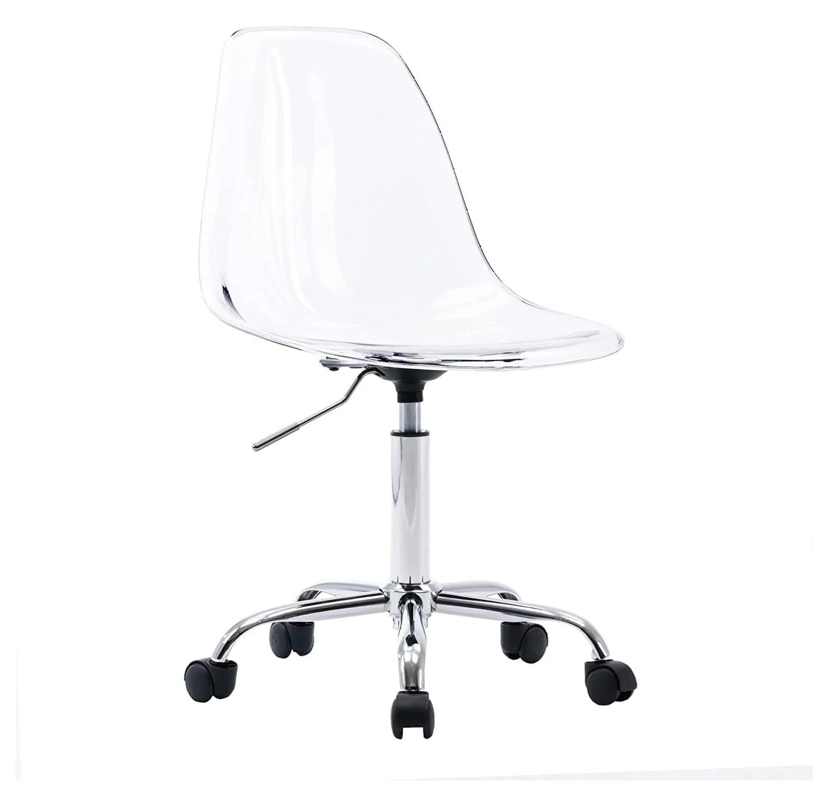 Echoworld Clear Rolling Chair, Armless Desk Chair with Golden Feet Swivel Molded Plastic Shell Adjustable Home Office Chair with Wheels, Clear