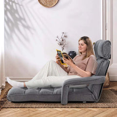 6-Position Adjustable Floor Sofa Bed, Folding Lazy Sofa Chaise Lounger Recliner with Armrests & Footrests for Living Room, Bedroom & Gaming