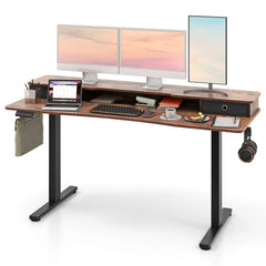 Electric Standing Desk with 2 Drawers, 3 Memory Positions, 63" x 24" Height Adjustable Electric Sit Stand Desk for Home Office Bedroom - Black