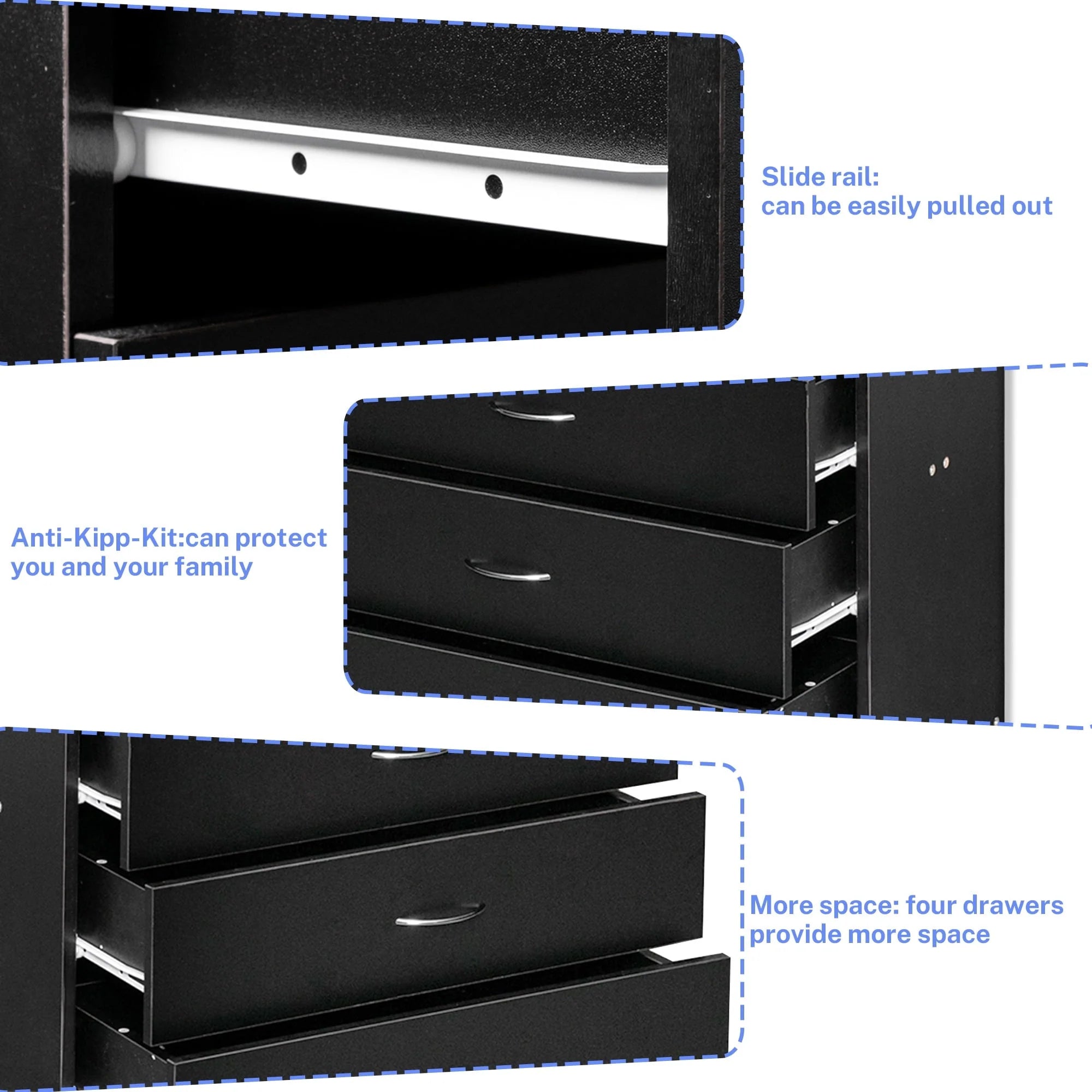 Segmart Black Chest of 4 Drawers, Wood Bedroom Furniture Chest Cabinet with Metal Handles for Kids Room