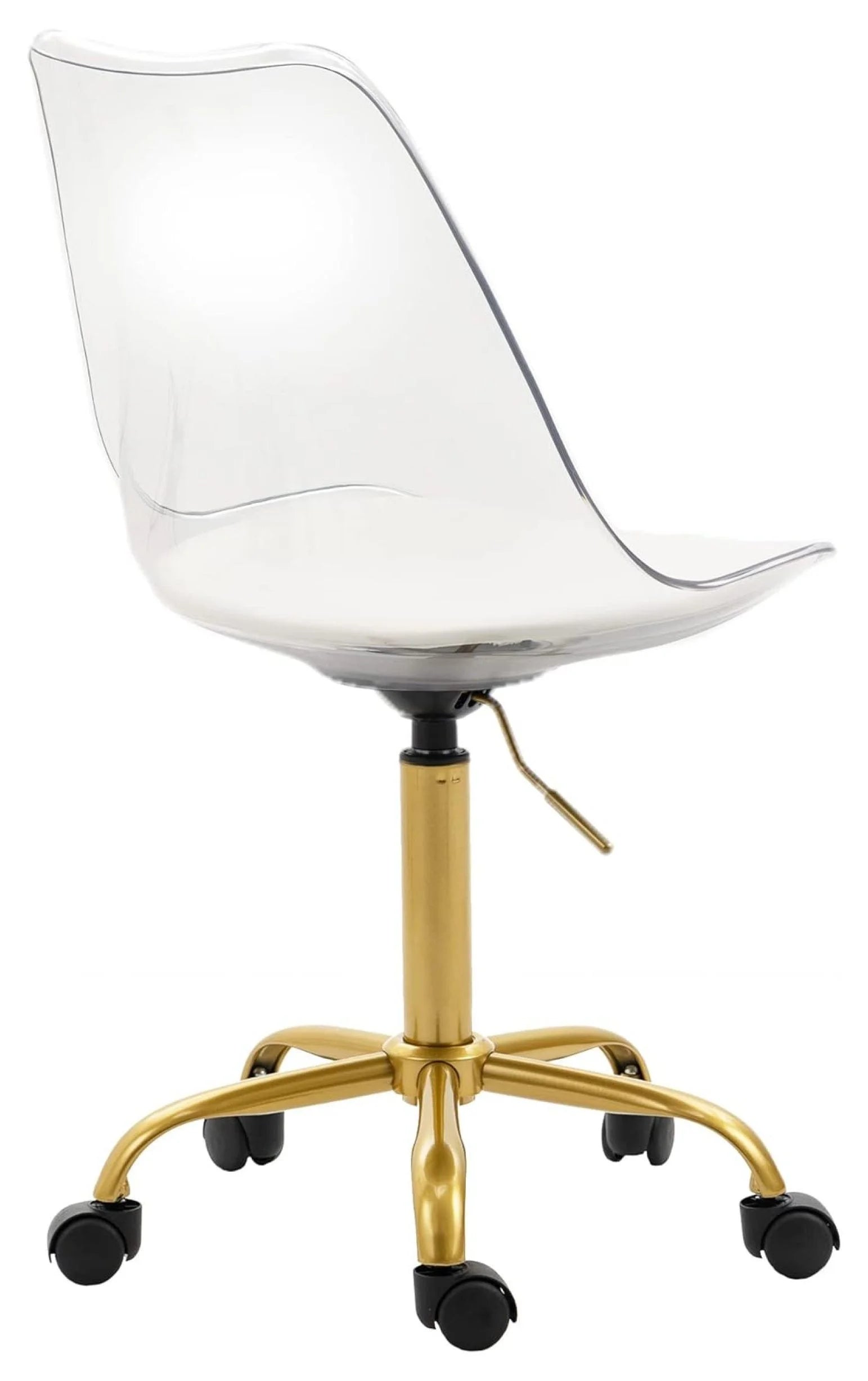 Echoworld Clear Rolling Chair, Armless Desk Chair with Golden Feet Swivel Molded Plastic Shell Adjustable Home Office Chair with Wheels, Clear
