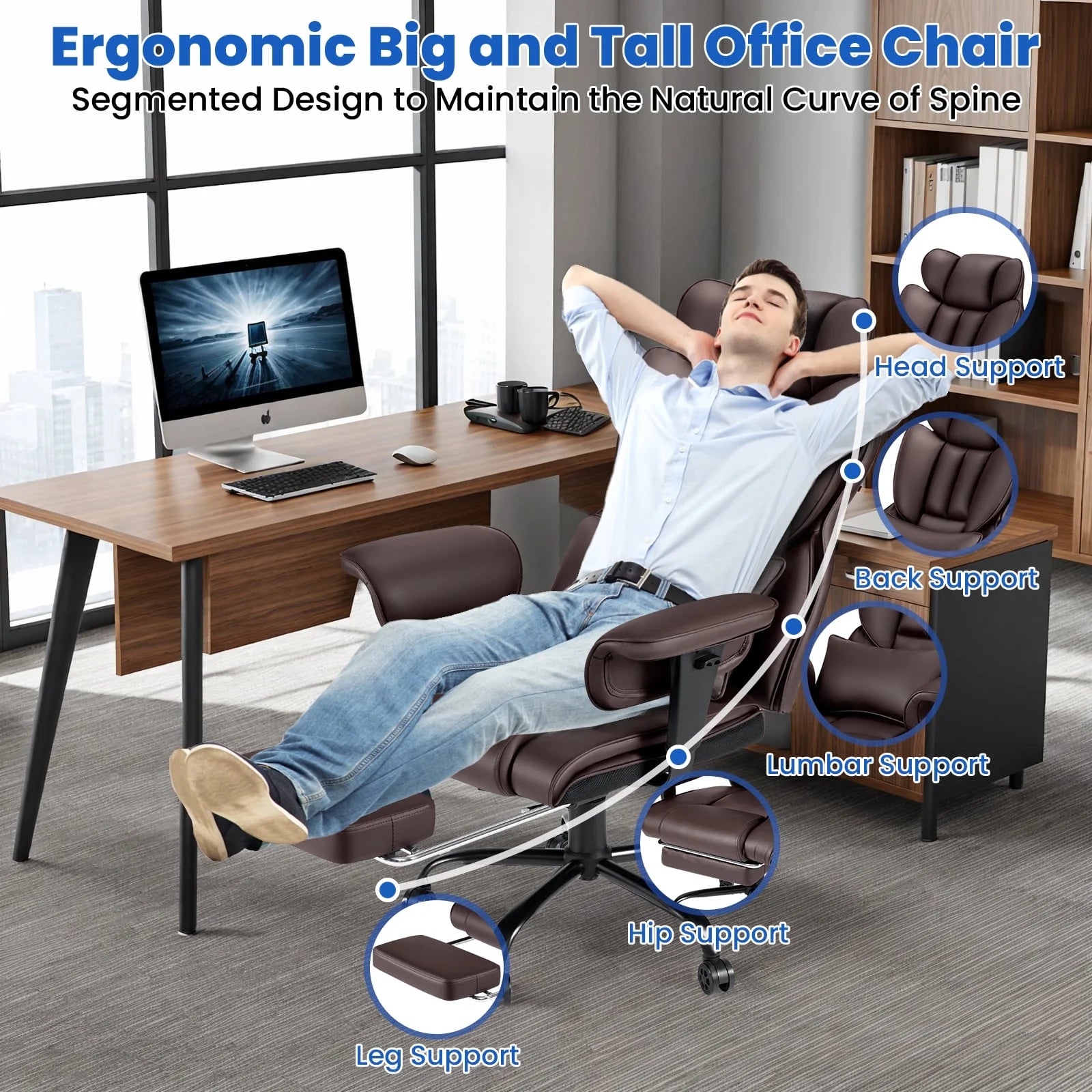Hoffree Big and Tall Fabric Office Chair 450 lb, Executive Desk Chair with Massage Ergonomic Computer Chair with Footrest Reclining Desk Office Chair with Lumbar Support for Home Office