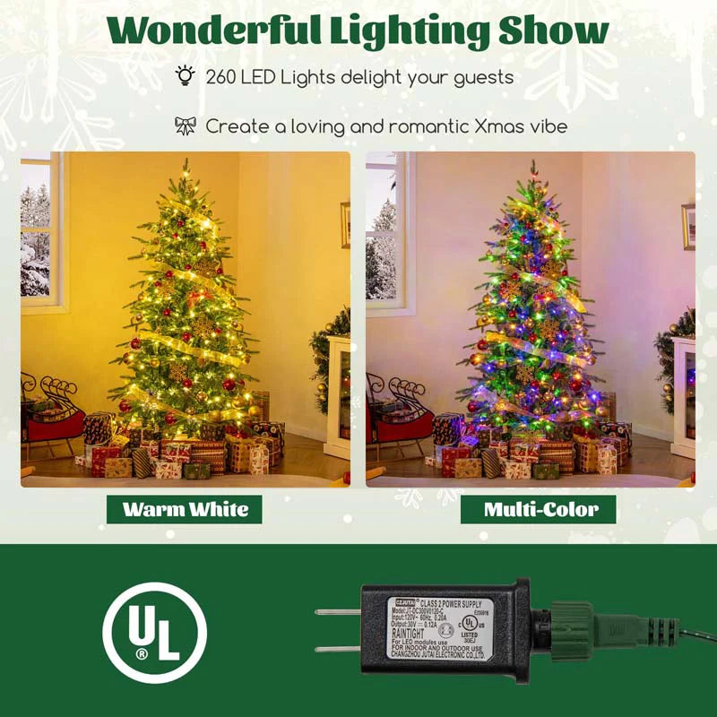 6/7.5/9 FT Pre-lit Artificial Christmas Tree with 260/380/560 Multicolor Lights, 714/1162/1770 Branch Tips, 11 Lighting Modes, Remote & Timer