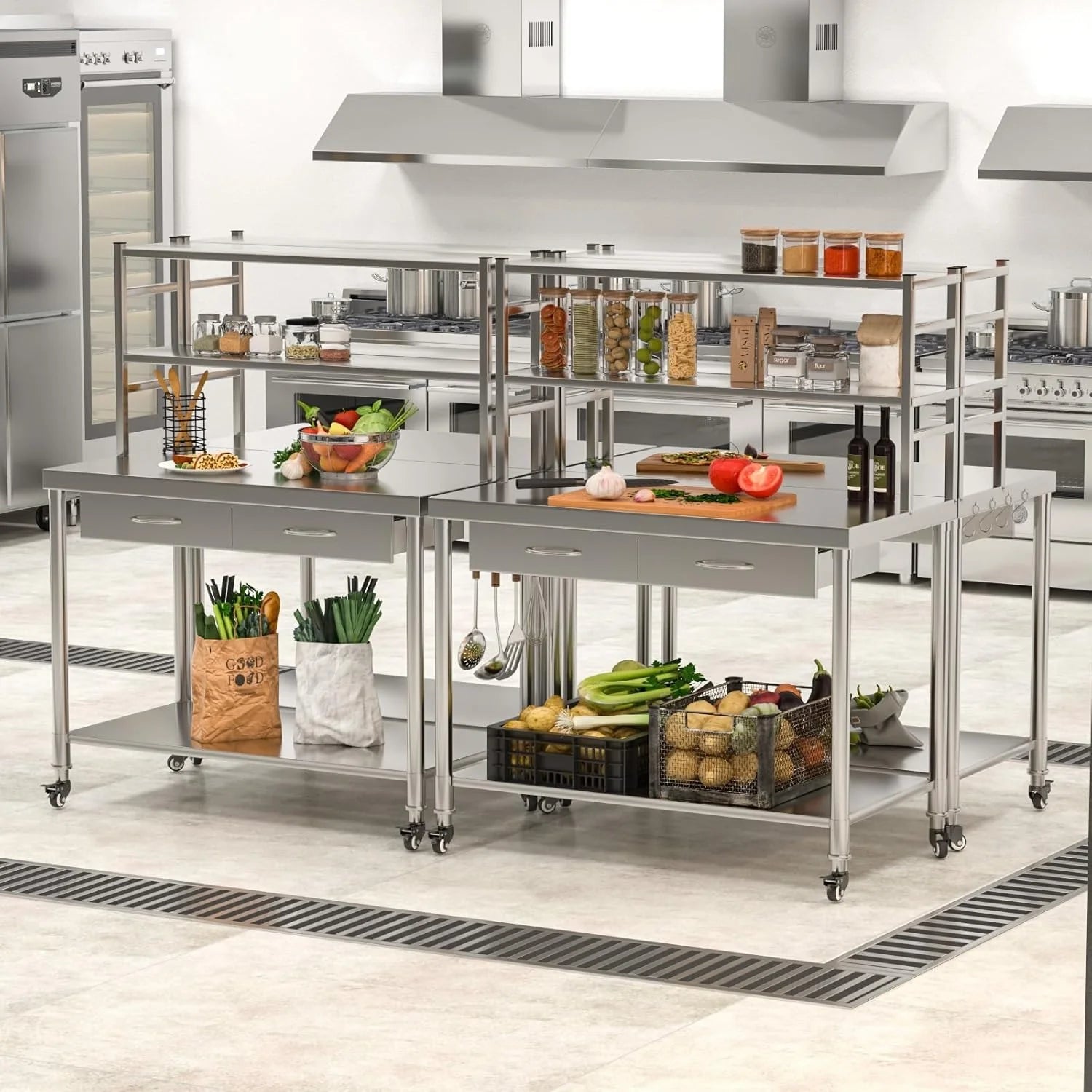 AECOJOY Stainless Steel Table with Shelves and Drawer 48"x24" Prep Table for Commercial Kitchen