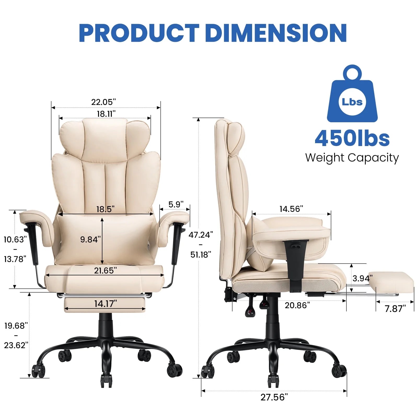 Hoffree Big and Tall Fabric Office Chair 450 lb, Executive Desk Chair with Massage Ergonomic Computer Chair with Footrest Reclining Desk Office Chair with Lumbar Support for Home Office