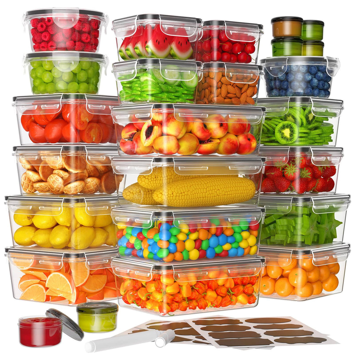 KEMETHY 50-Piece Large Food Storage Containers with Lids Airtight (25 Containers & 25 Lids), Kitchen Organization, Meal Prep,