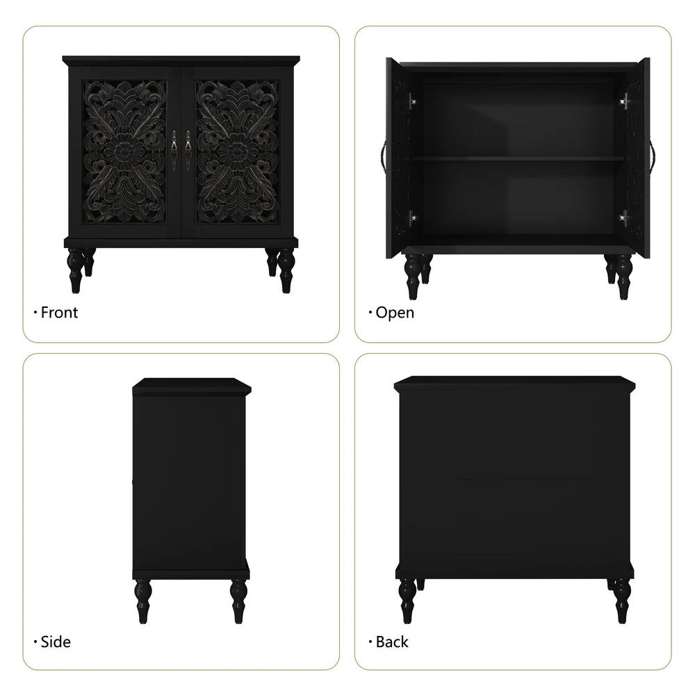 HLR 48" Accent Cabinet with 4 Doors, Vintage Hollow Carving Storage Credenza, Sideboards and Buffets Cabinet for Living Room, Kitchen, Dining Room, Entryway