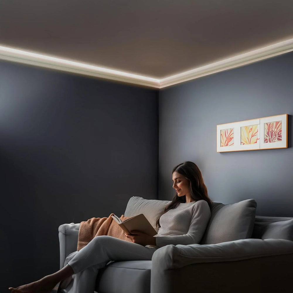 7 - Piece 94.5 (55.12 Ft) Crown Molding with Duct Kit for Seamless Ambient Home Accent Lighting | Waterproof Channel for Easy LED Strip Installation (CROWN MOLDING WITH LED DUCT)