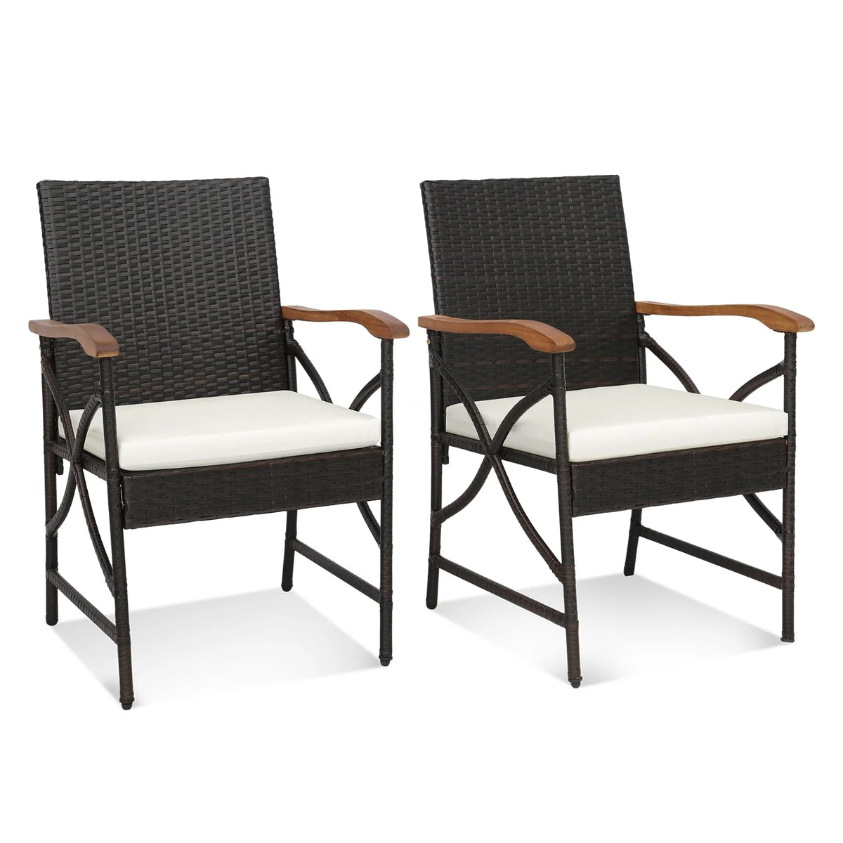 Tangkula Patio Wicker Chair Set of 2, Outdoor PE Rattan Chairs