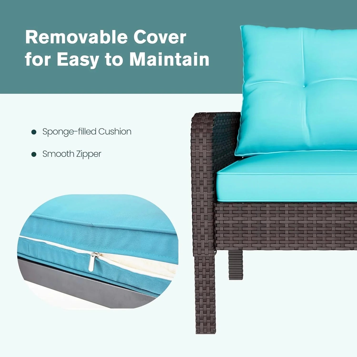AECOJOY Outdoor 5 Pieces Patio Furniture Set, PE Rattan Wicker Chairs with Ottoman and Table, Brown/Blue