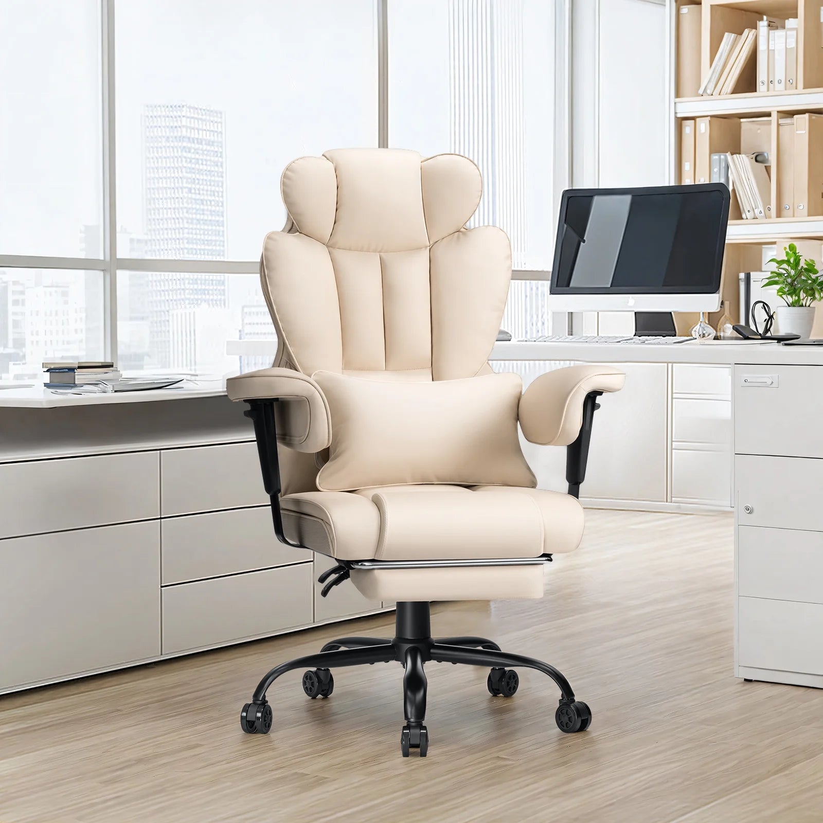 Hoffree Big and Tall Fabric Office Chair 450 lb, Executive Desk Chair with Massage Ergonomic Computer Chair with Footrest Reclining Desk Office Chair with Lumbar Support for Home Office