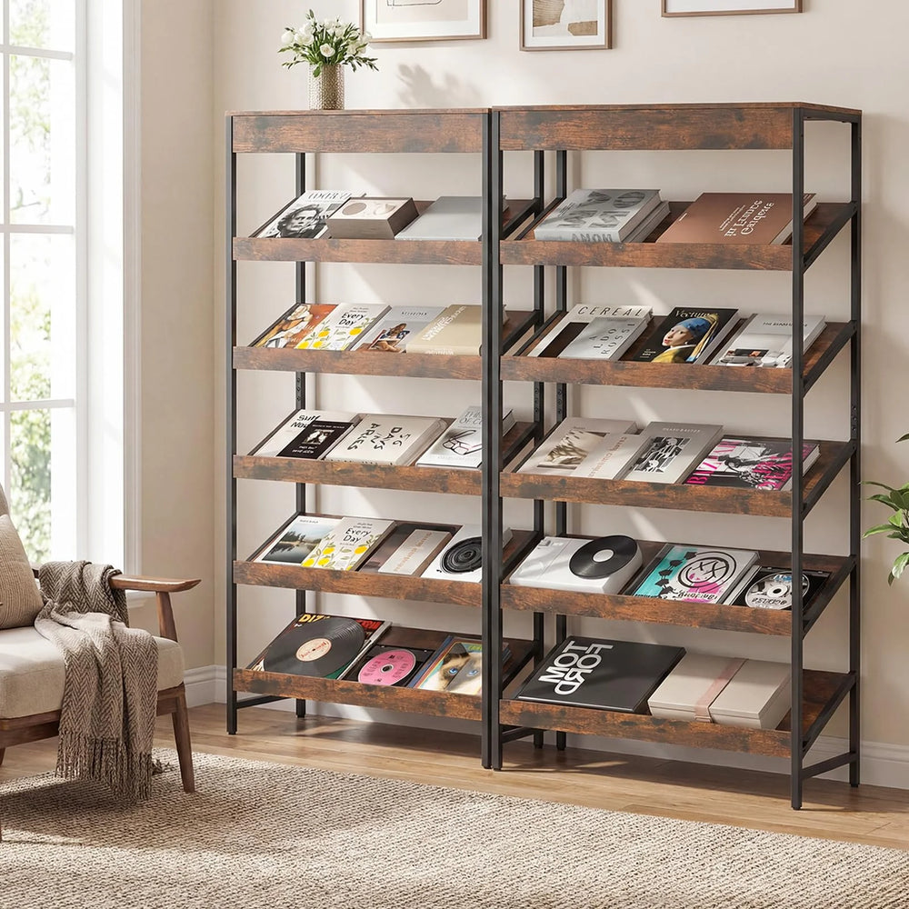 Tangkula 6-Tier Tall Freestanding Bookshelf with Angled Shelves for Home Office