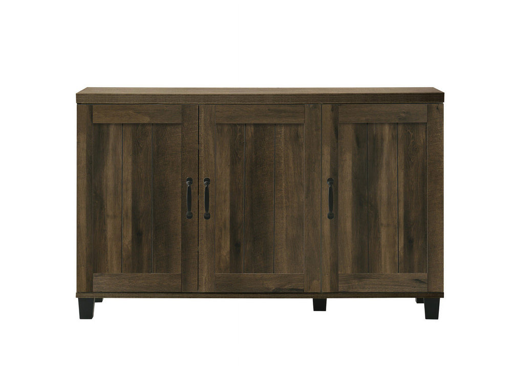Qumbnk Wood Shoes Storage Cabinet with Handle, 3 Door Accent Cabinet for Living Room, Bedroom, Dark Brown
