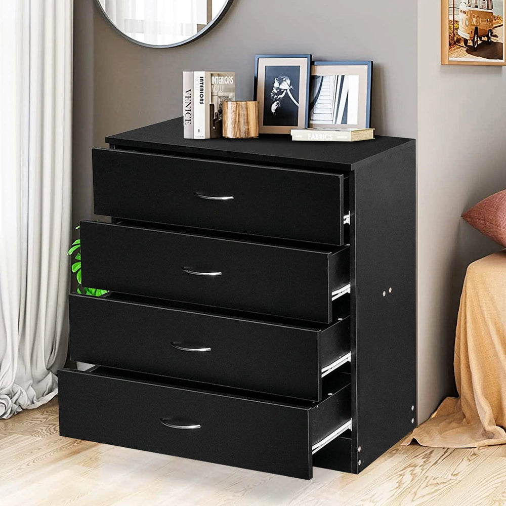 Segmart Black Chest of 4 Drawers, Wood Bedroom Furniture Chest Cabinet with Metal Handles for Kids Room