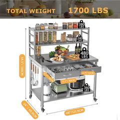 AECOJOY Stainless Steel Table with Shelves and Drawer 48"x24" Prep Table for Commercial Kitchen