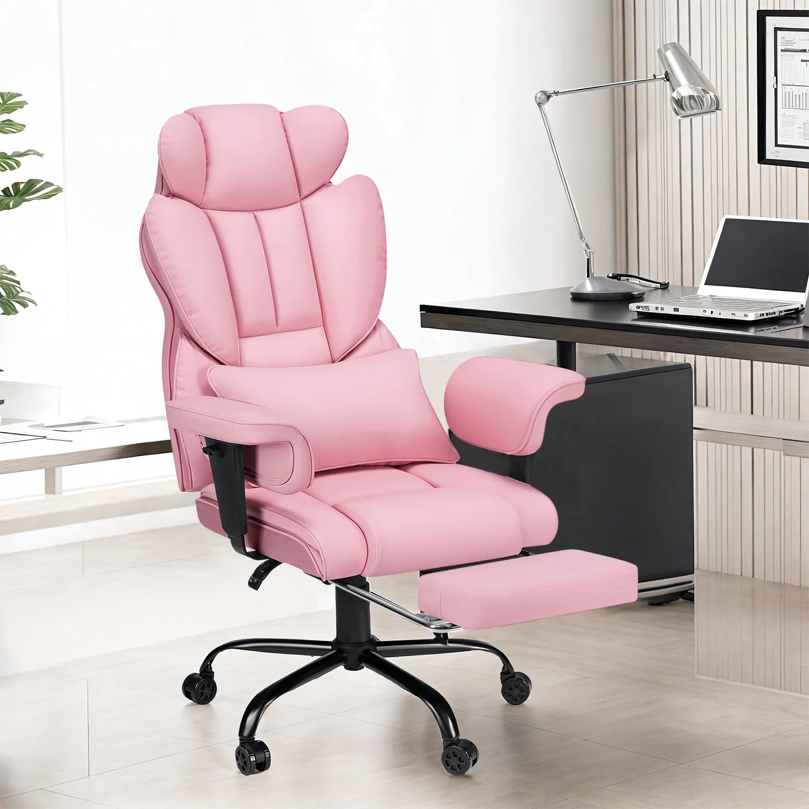 Hoffree Big and Tall Fabric Office Chair 450 lb, Executive Desk Chair with Massage Ergonomic Computer Chair with Footrest Reclining Desk Office Chair with Lumbar Support for Home Office