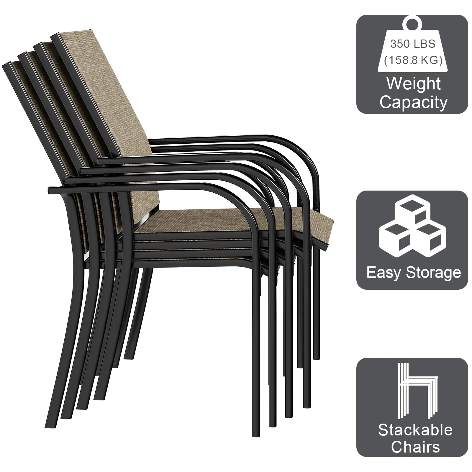 AECOJOY 5 Piece Patio Table and Chair Set for 4, Outdoor Dining Set with 1.73" Umbrella Hole