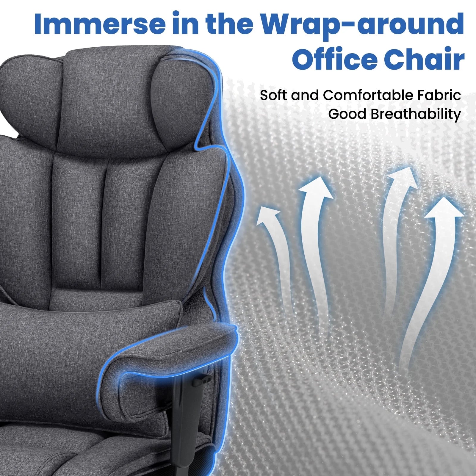 Hoffree Big and Tall Fabric Office Chair 450 lb, Executive Desk Chair with Massage Ergonomic Computer Chair with Footrest Reclining Desk Office Chair with Lumbar Support for Home Office
