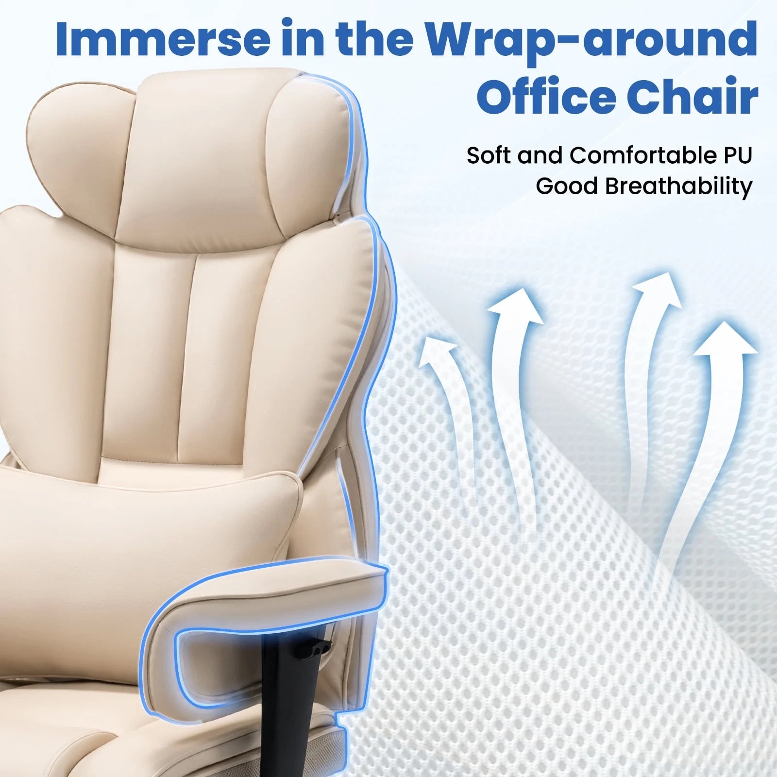 Hoffree Big and Tall Fabric Office Chair 450 lb, Executive Desk Chair with Massage Ergonomic Computer Chair with Footrest Reclining Desk Office Chair with Lumbar Support for Home Office
